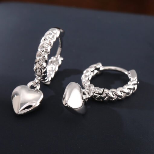 Fashion Lady Temperament Vintage Copper Glossy Love Heart Pendant Earrings - 图片 7