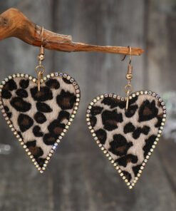 New Retro Style Valentine's Day Leopard Diamond Love Heart Earrings