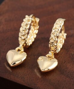 Fashion Lady Temperament Vintage Copper Glossy Love Heart Pendant Earrings