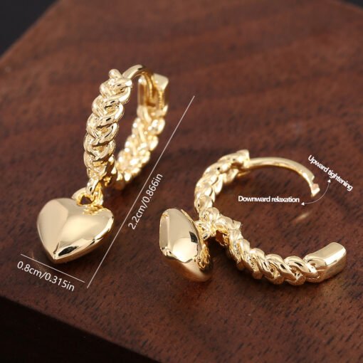Fashion Lady Temperament Vintage Copper Glossy Love Heart Pendant Earrings - 图片 4