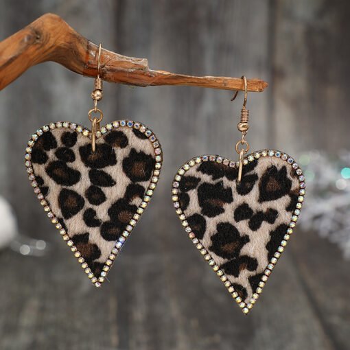 New Retro Style Valentine's Day Leopard Diamond Love Heart Earrings - Image 3