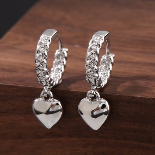 Fashion Lady Temperament Vintage Copper Glossy Love Heart Pendant Earrings - 图片 2