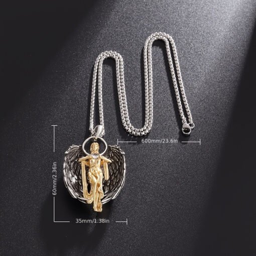 Retro Europe And America Fashion Virgin Necklace Redemption Light Angel Wings Goddess - immagine 3
