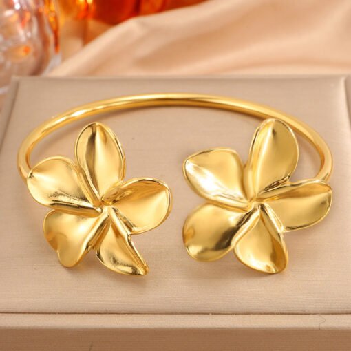 Stainless Steel Open Flower Bracelet - Imagen 4