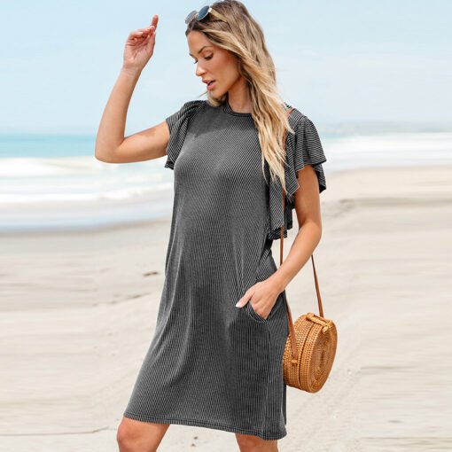 Pullover Round Neck Dress Loose Casual Style Texture Knee-length - Hình ảnh 3