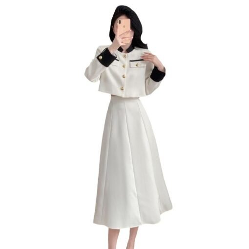 Socialite Temperament Twinset Contrast Color Top High Waist Skirt Suit - immagine 4