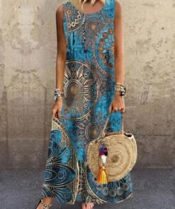 Holidaya Ladies Summer Floral Print Round Neck Sleeveless Dress For Casual Or Vacation