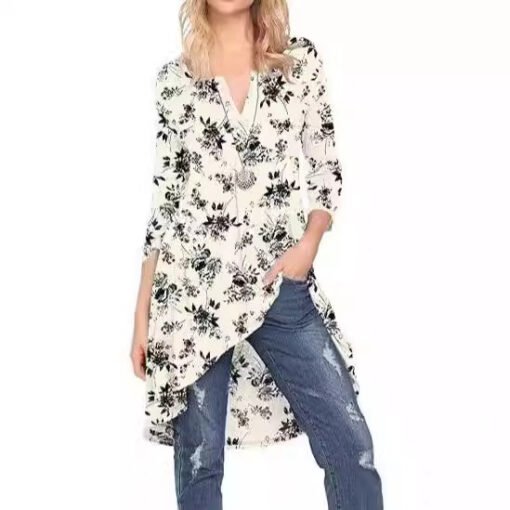 European And American Leisure Long Floral V-neck Printed Mid-length A- Line Dress - Larawan 5