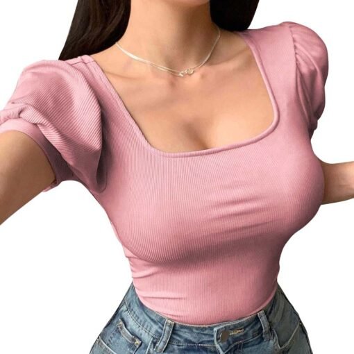 Sweet Girl Pure Desire Style U-neck Figure-flattering T-shirt – Bild 4
