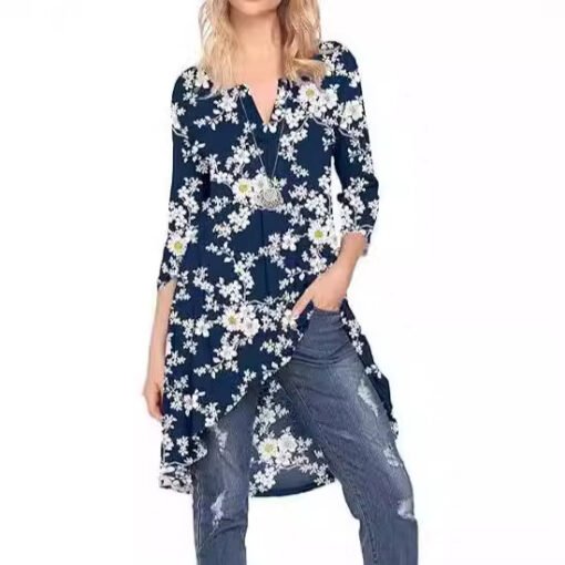 European And American Leisure Long Floral V-neck Printed Mid-length A- Line Dress - Larawan 6