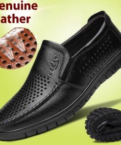 Breathable Hollow Hole Sandals Cowhide Middle-aged And Elderly Genuine Leather Soft Bottom Leather Shoes