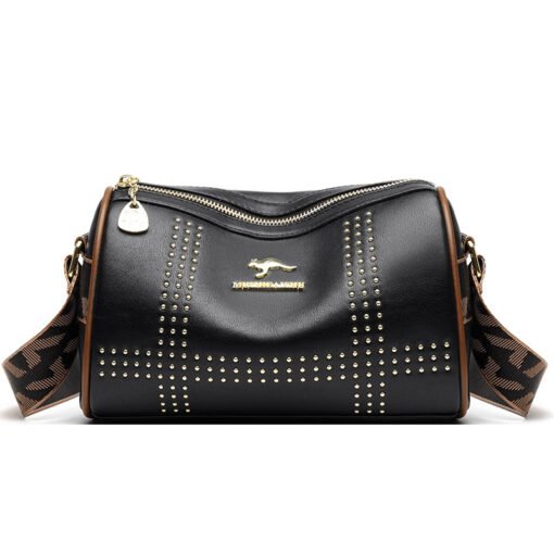 Color Contrast Patchwork Rivet Crossbody Soft Leather Shoulder Bag - Image 3