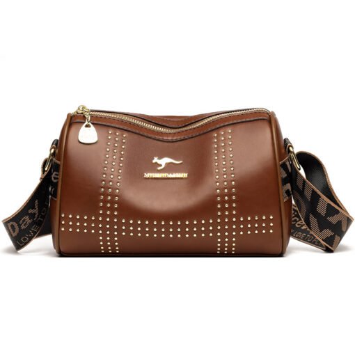 Color Contrast Patchwork Rivet Crossbody Soft Leather Shoulder Bag - Image 2