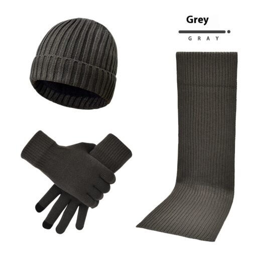 Men's And Women's Knitted Thickened Warm Wool Hat Scarf Gloves Three-piece Set - Hình ảnh 10
