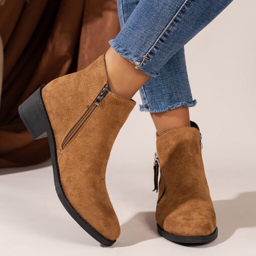 Women's Suede Rubber Cloth Fashion Boots Chunky Heel Booties - Bild 8