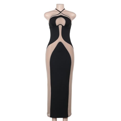 Halter Spaghetti Straps Slim Fit Hollow Sexy Dress - immagine 3