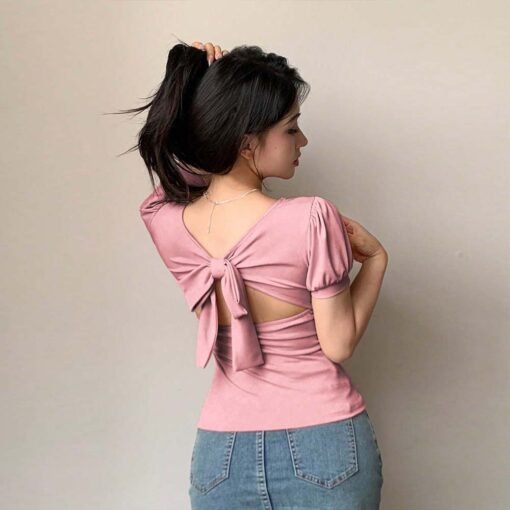 Sweet Girl Pure Desire Style U-neck Figure-flattering T-shirt – Bild 3