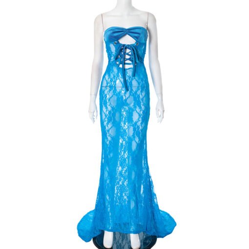 Women's Mesh Lace-up Tube Top Dress - 图片 7