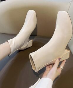 European And American Style Square Head Back Zip Short Boots Women's