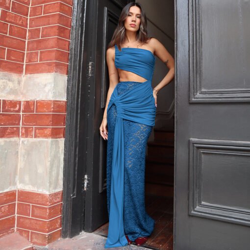 Sexy Mid Waist Hollow Lace Strap Dress Two-piece Set - Bild 4