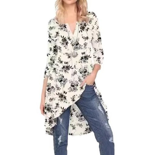 European And American Leisure Long Floral V-neck Printed Mid-length A- Line Dress - Larawan 3