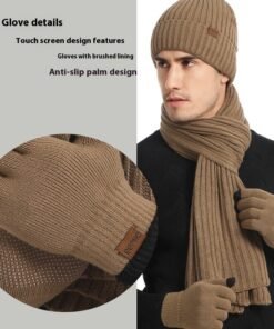 Men's And Women's Knitted Thickened Warm Wool Hat Scarf Gloves Three-piece Set