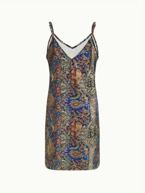 Women's Paisley Print Spaghetti Suspender Dress - Machine Washable, Non-Sheer For Spring Autumn, Spaghetti Strap Top - Image 2
