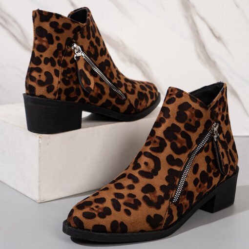 Women's Suede Rubber Cloth Fashion Boots Chunky Heel Booties - Bild 3