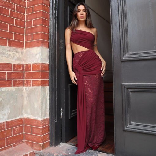 Sexy Mid Waist Hollow Lace Strap Dress Two-piece Set - Bild 3